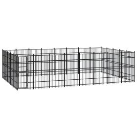 Outdoor Dog Kennel Steel 396.8 ftÂ² (Color: black)