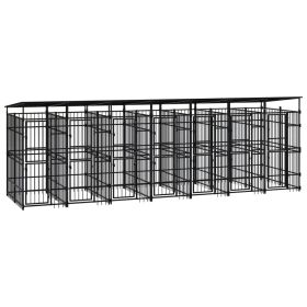Outdoor Dog Kennel with Roof Steel 138.9 ftÂ² (Color: black)