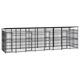 Outdoor Dog Kennel with Roof Steel 158.8 ftÂ² (Color: black)