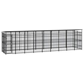 Outdoor Dog Kennel with Roof Steel 178.6 ftÂ² (Color: black)