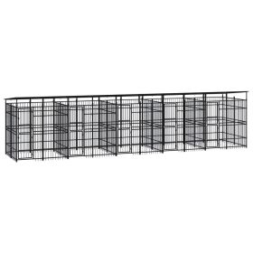 Outdoor Dog Kennel with Roof Steel 198.4 ftÂ² (Color: black)